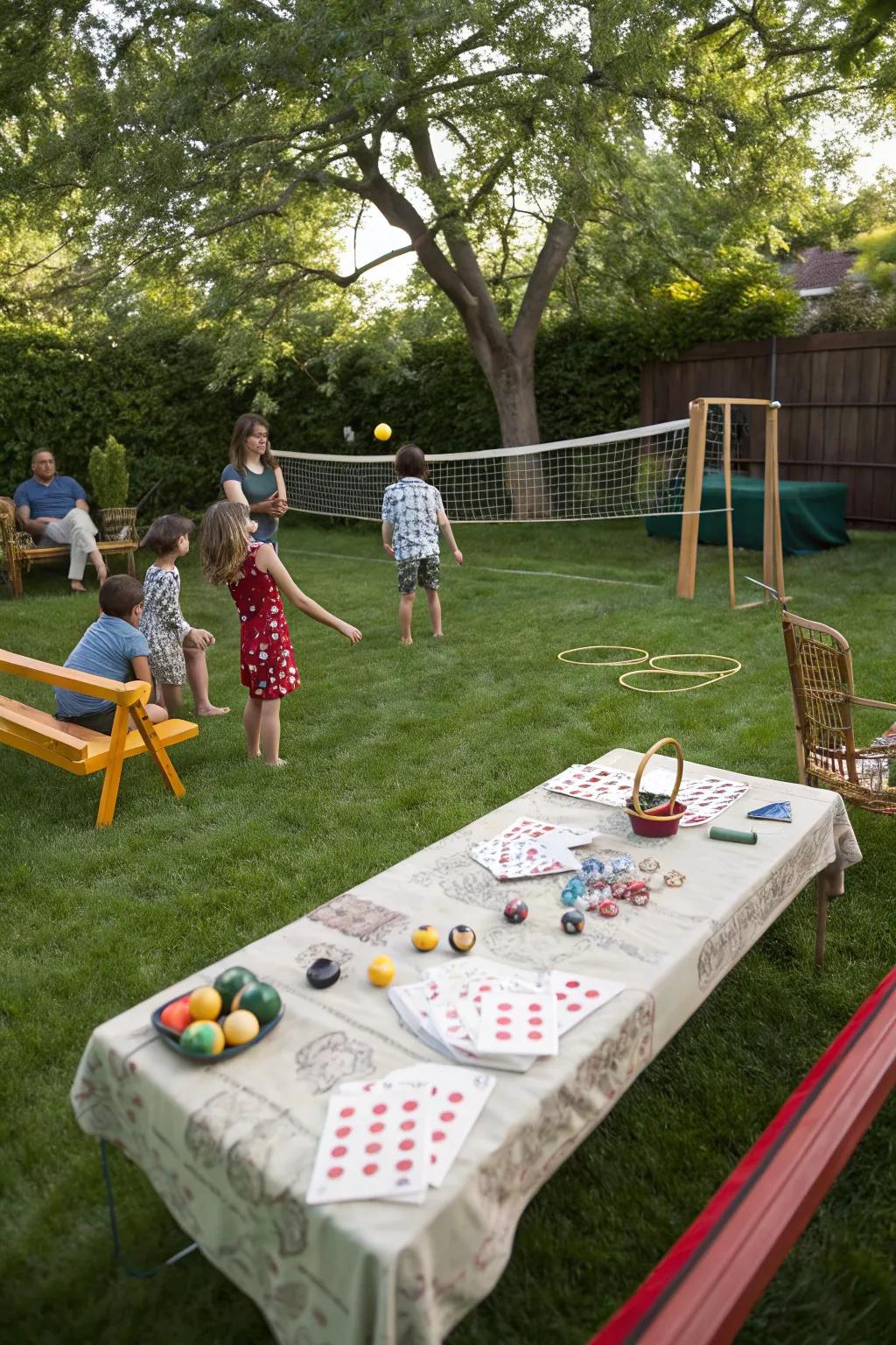 A backyard game area is fun for guests of all ages.