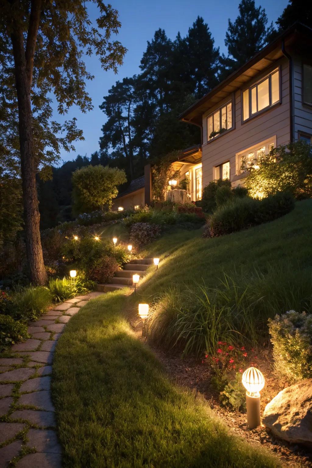 Magical lights bring your hill to life after dark.