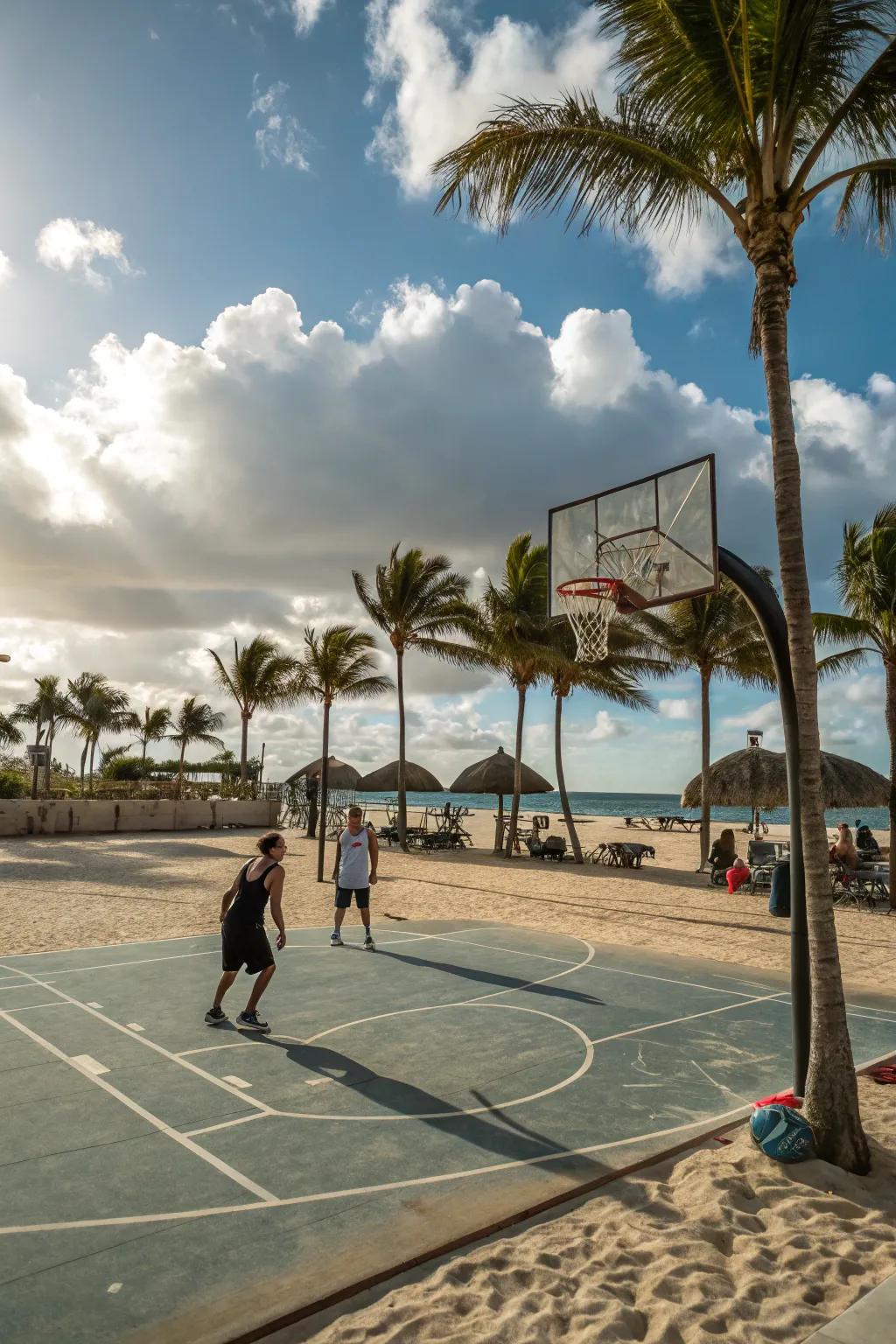 Combine sun, sand, and sport with a beachside basketball court.