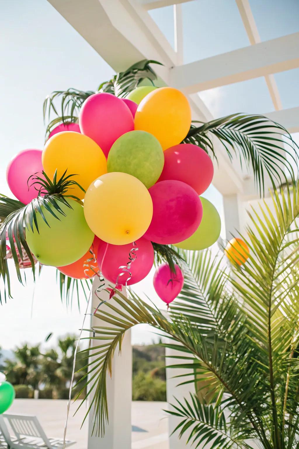A tropical-themed balloon display that brings a sunny paradise to any space.