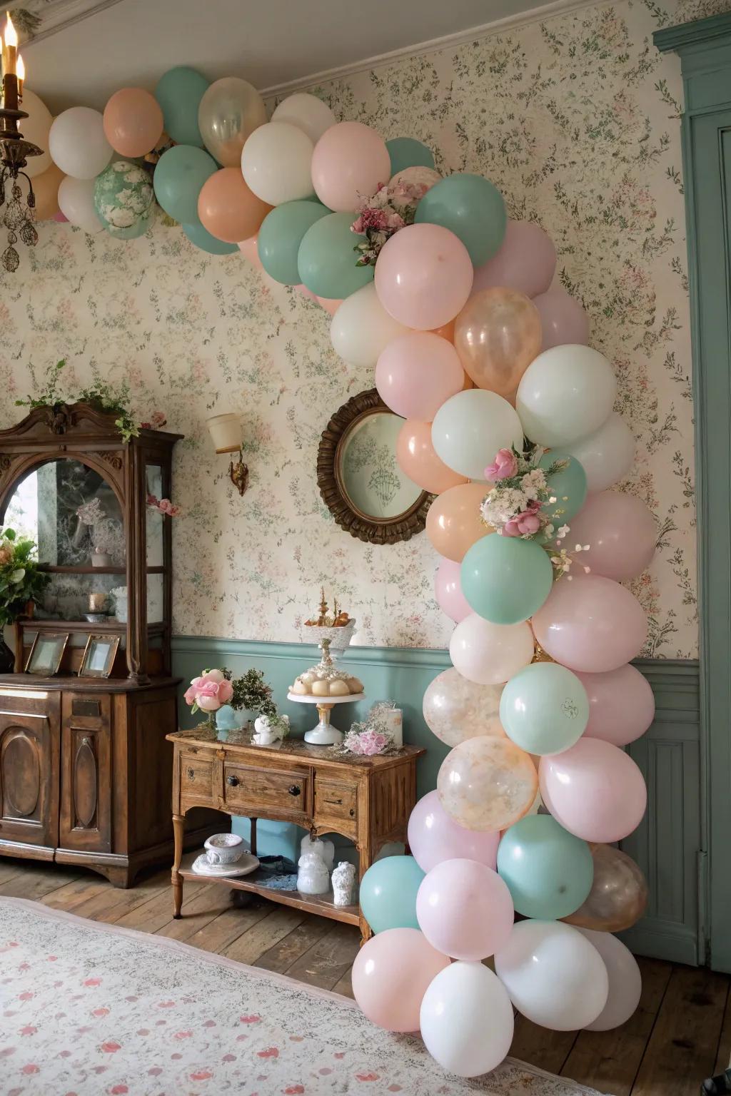 Vintage balloon garland for nostalgic vibes.