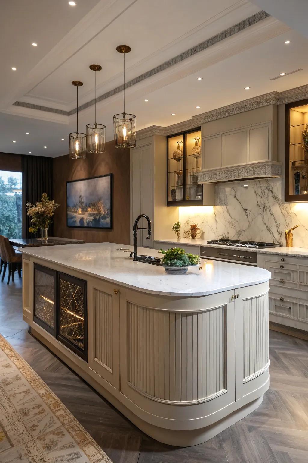 Arcs and outlines bring a dynamic and artistic flair to your cooking area.