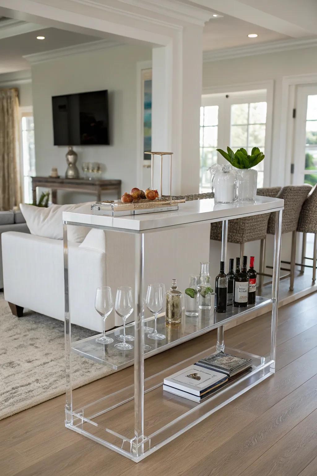 Floating bar table showing a modern, weightless design.
