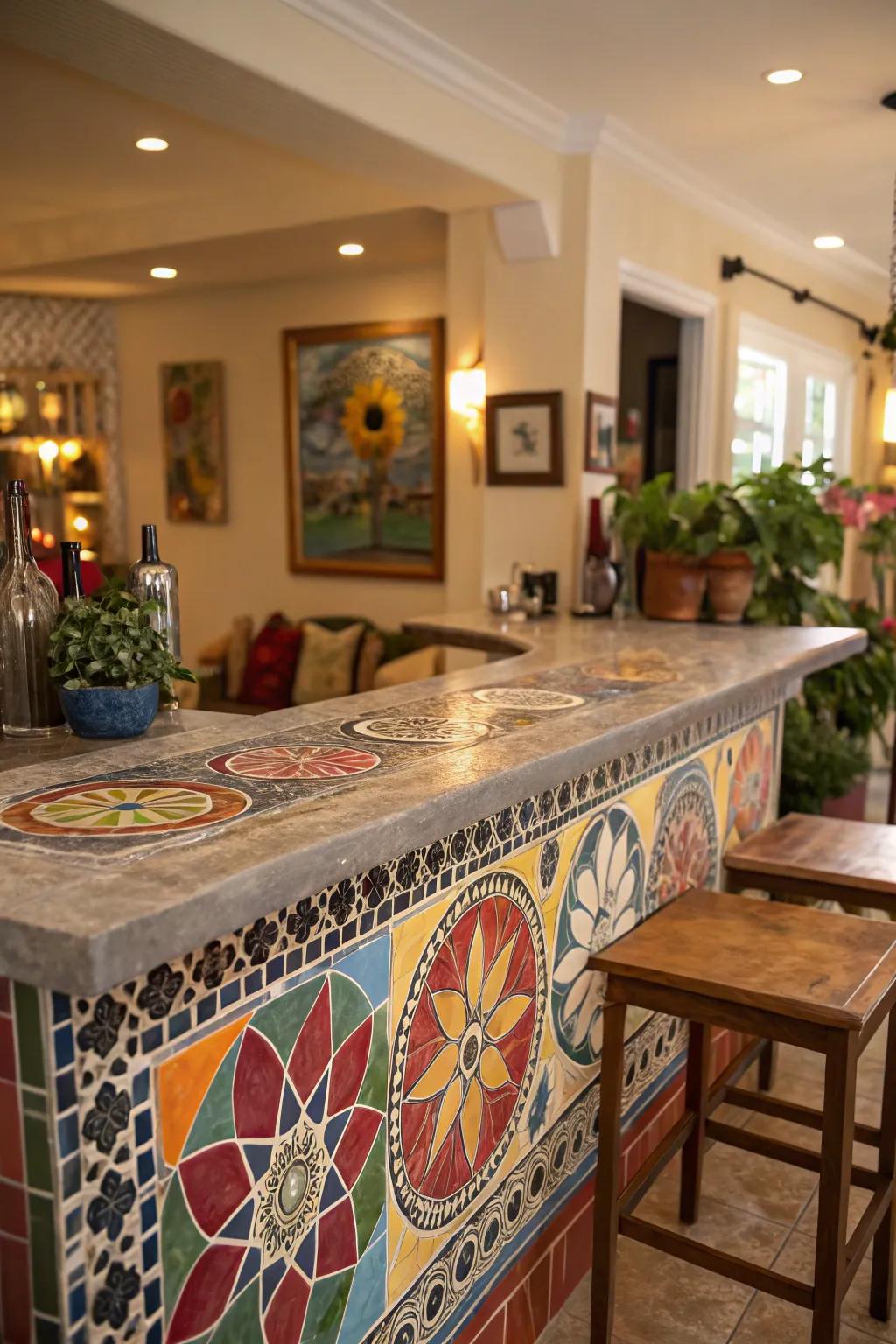 Mosaic tiles offer vibrant pattern play.