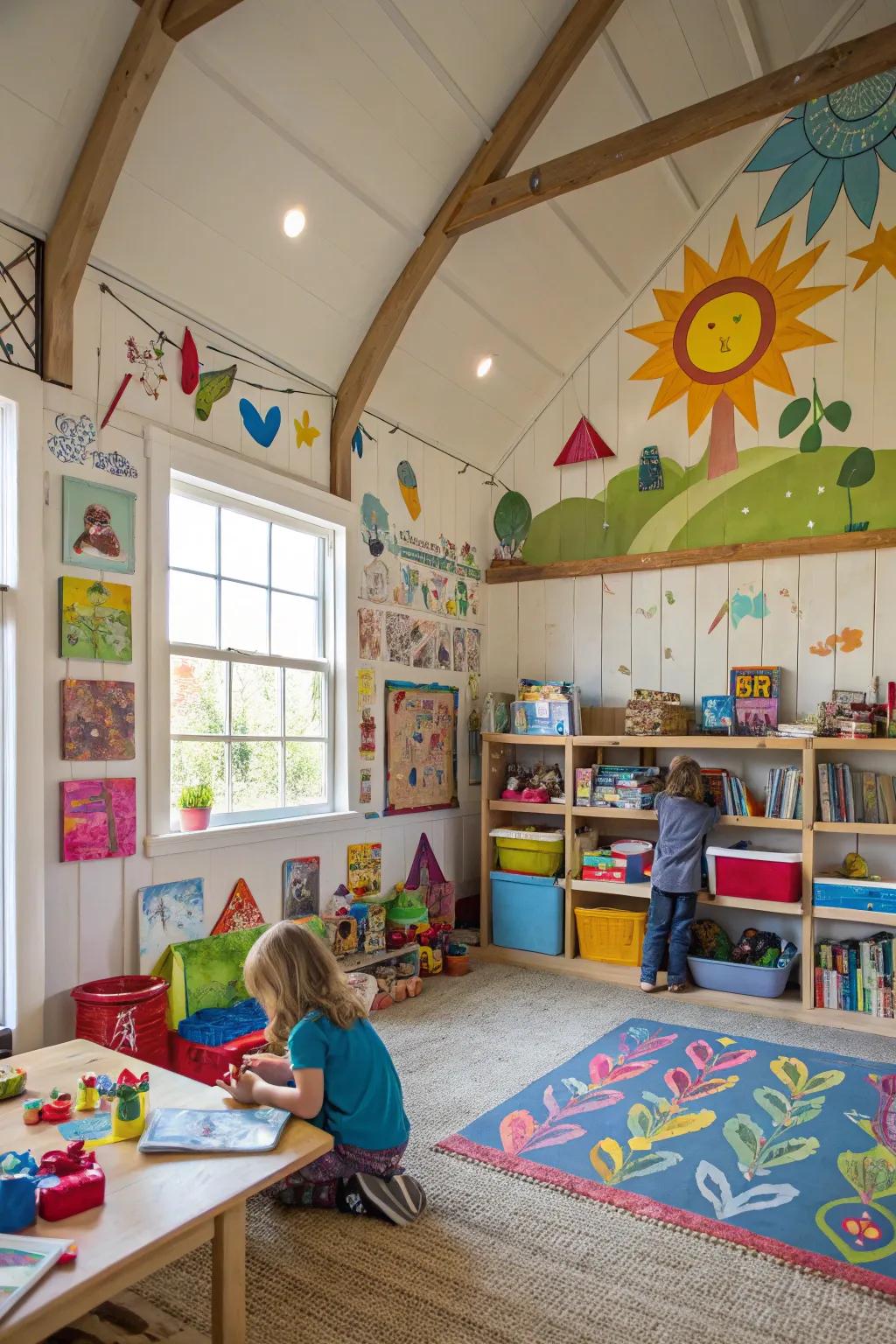 A barn playing space offers endless fun and creativity for children.