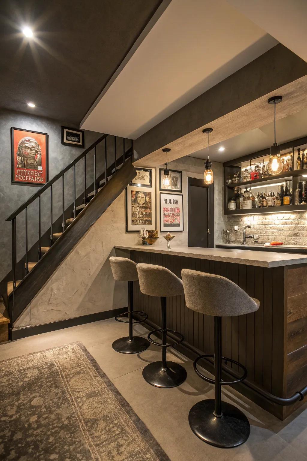 Get the most out of your space with an under-the-stairs bar.