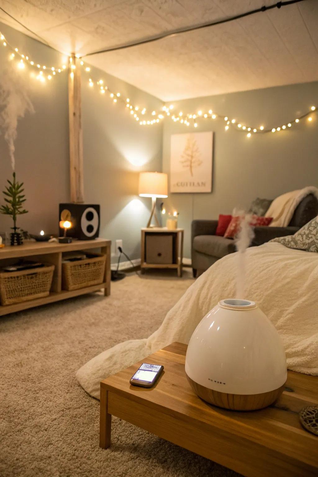 Scent and sound can transform the atmosphere of your basement bedroom.