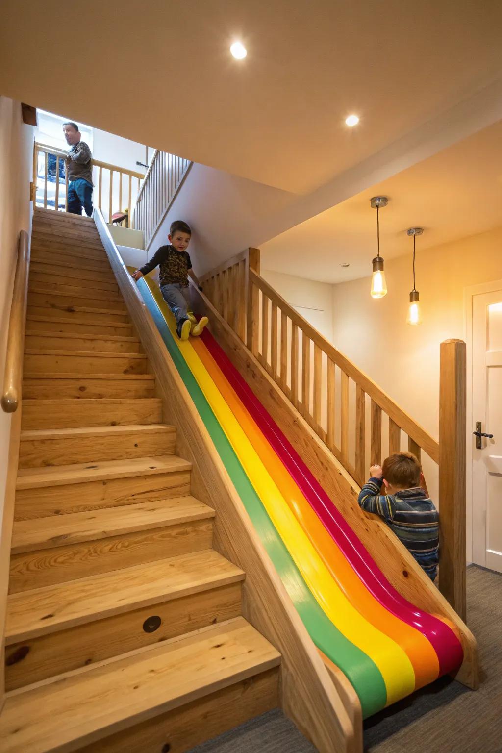 Add a playful slide alongside your staircase for a fun twist.