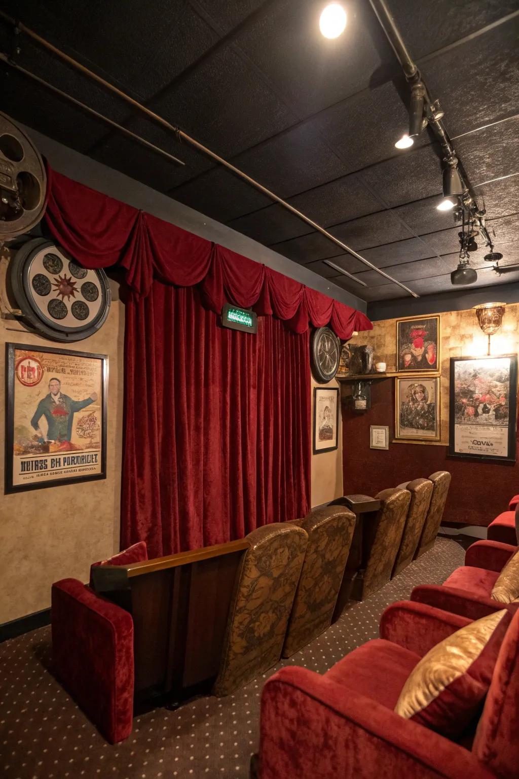 The atmosphere of your home theater is enhanced by a vintage vibe with a nostalgic and charming touch.