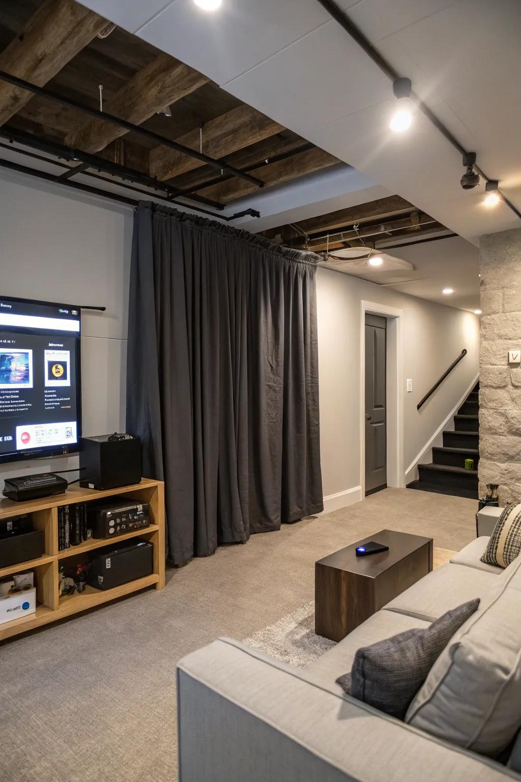 Automated drapes offer modern convenience and style.