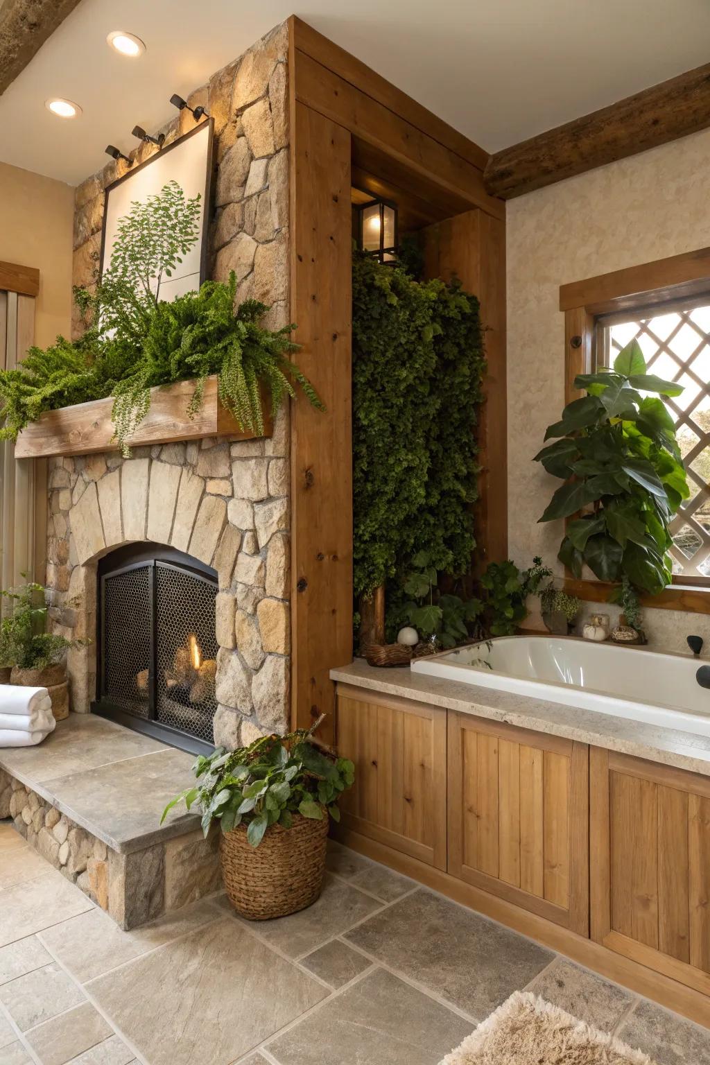 Natural complements complementing the warmth of the fireplace.