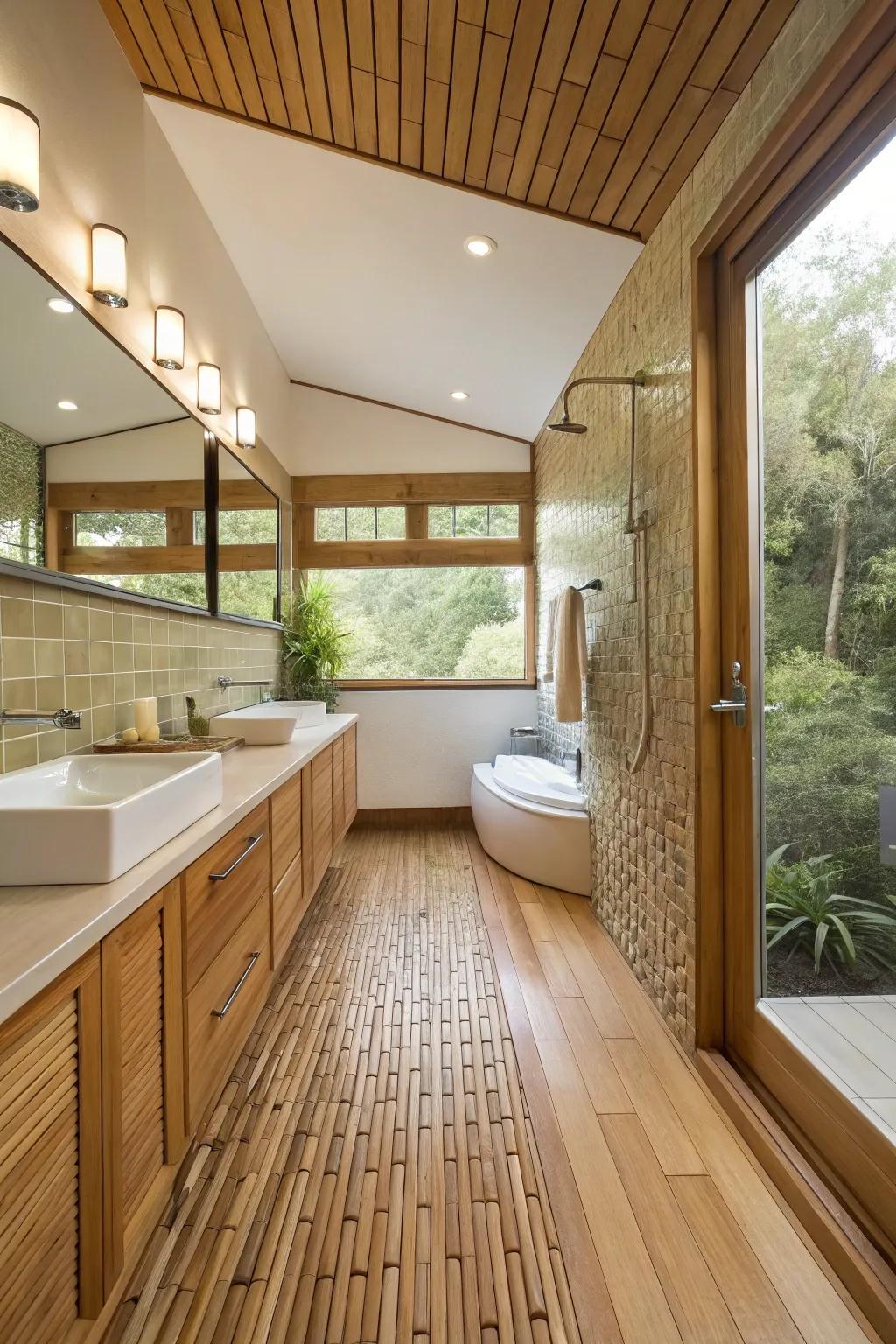 Sustainable materials offer a beautiful and environmentally friendly bathroom layout.