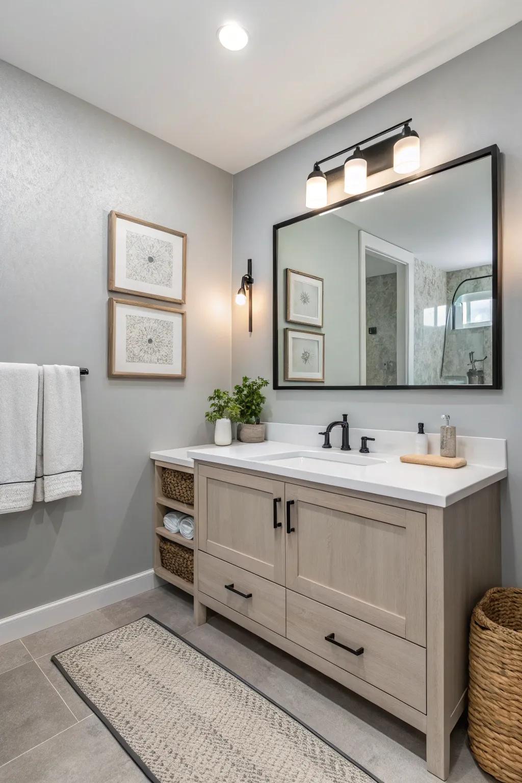 Dove walls offer a calm and versatile bathroom setting.