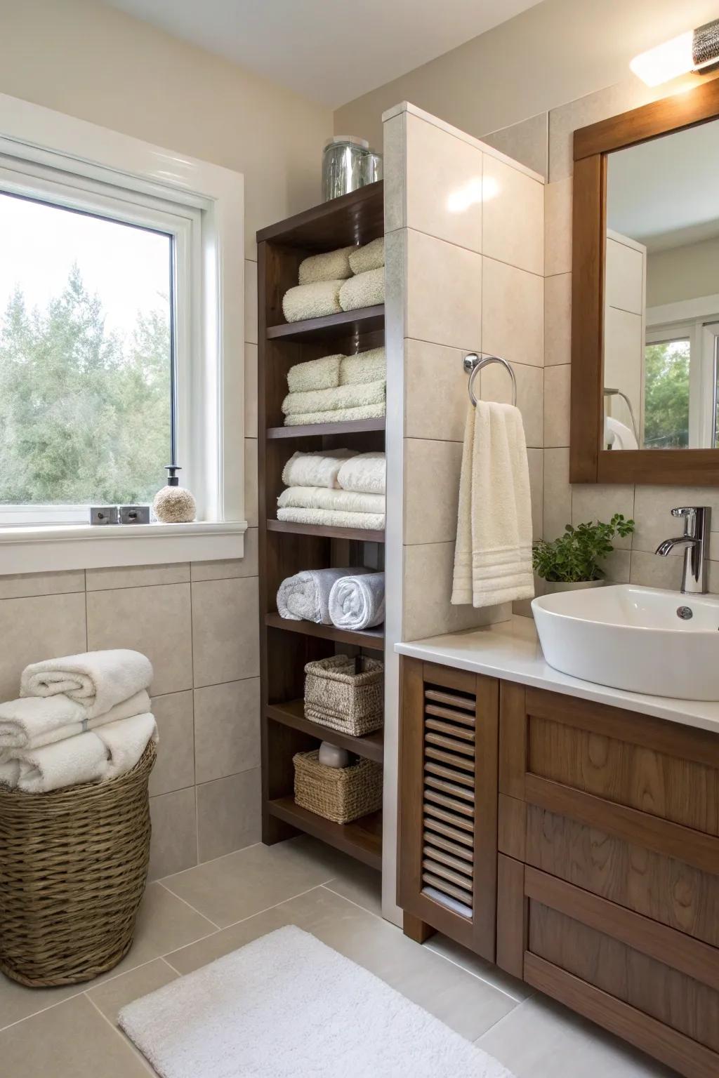 Optimize space with corner towel keeping.