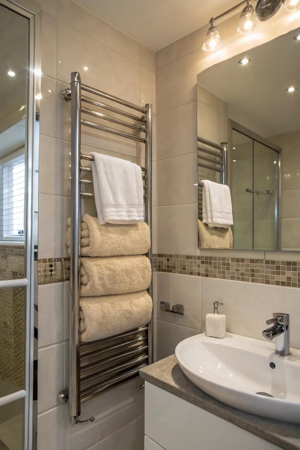 Towel-warming racks offer warmth and luxury in towel storage.