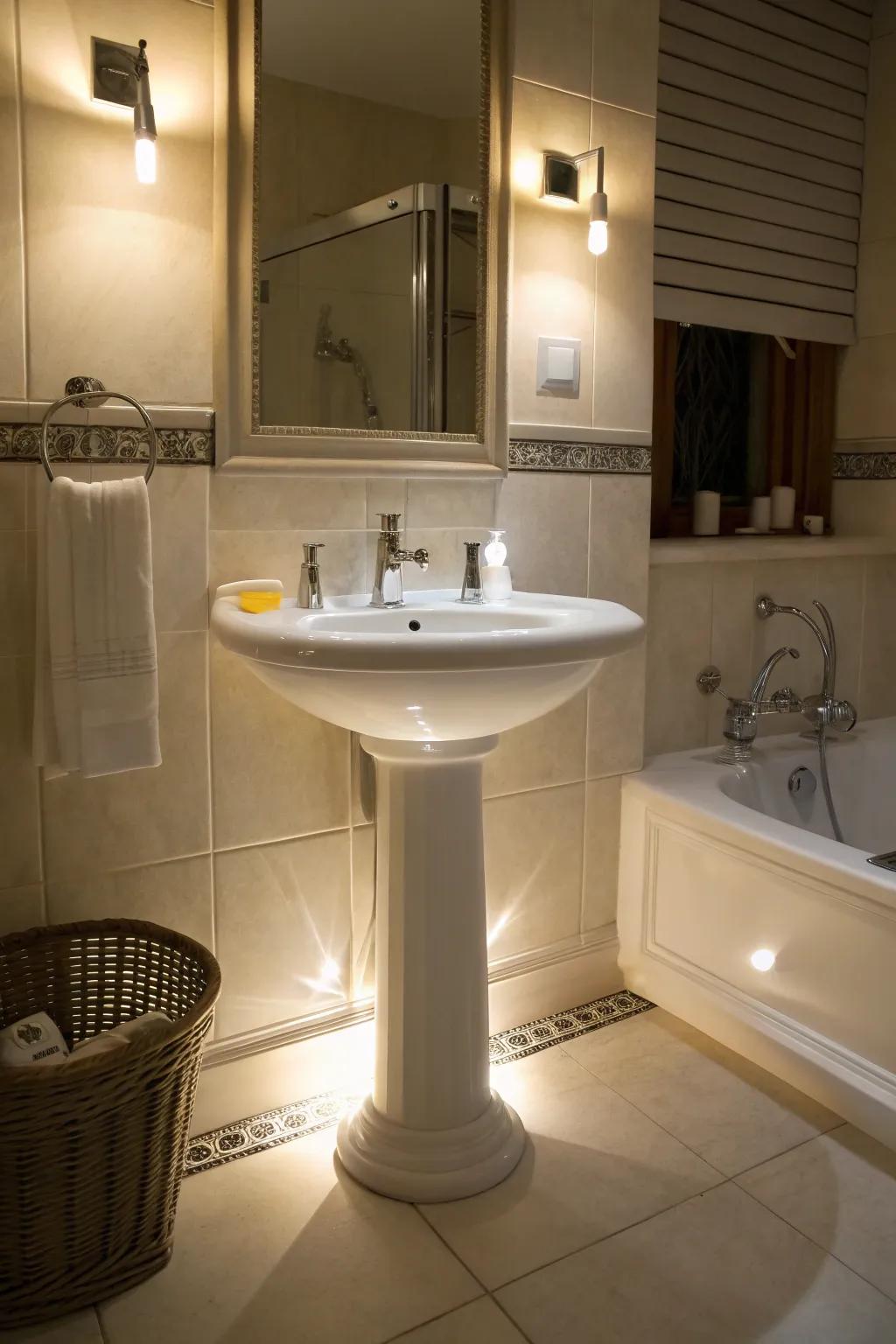 Elevate your bathroom's ambiance using featured lighting.