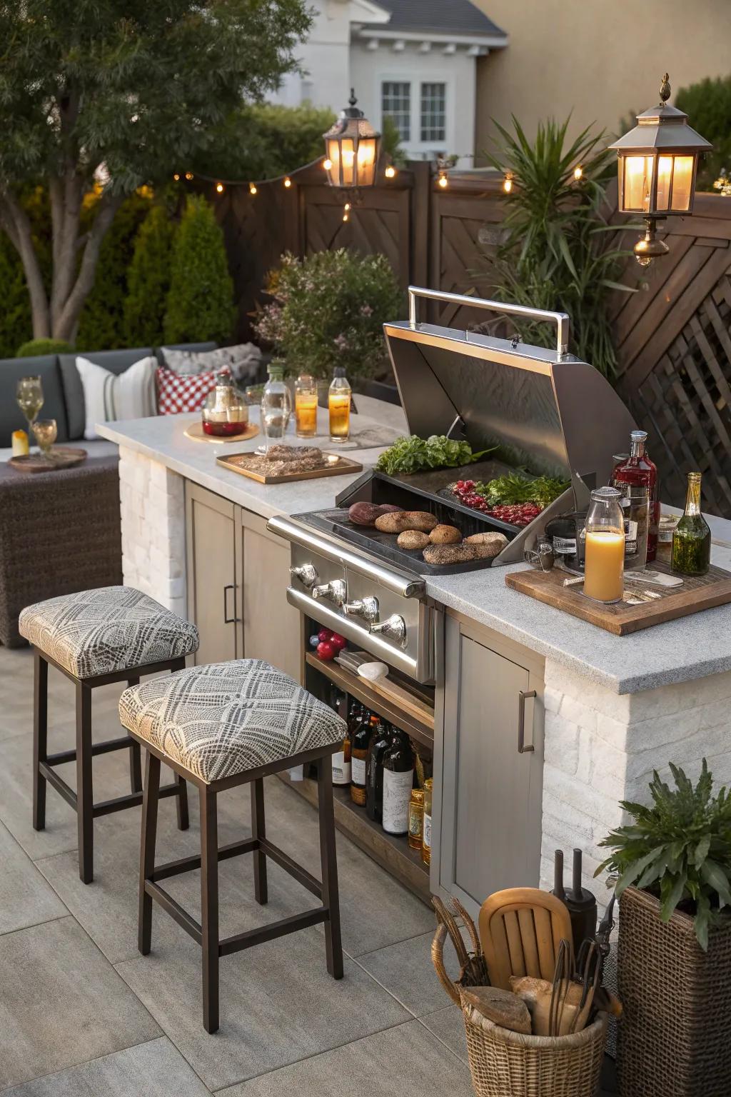Combine dining and leisure with a BBQ bar island.