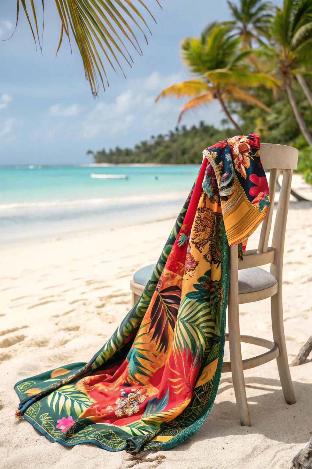Add a dash of color to your ensemble with a tropical design wrap.