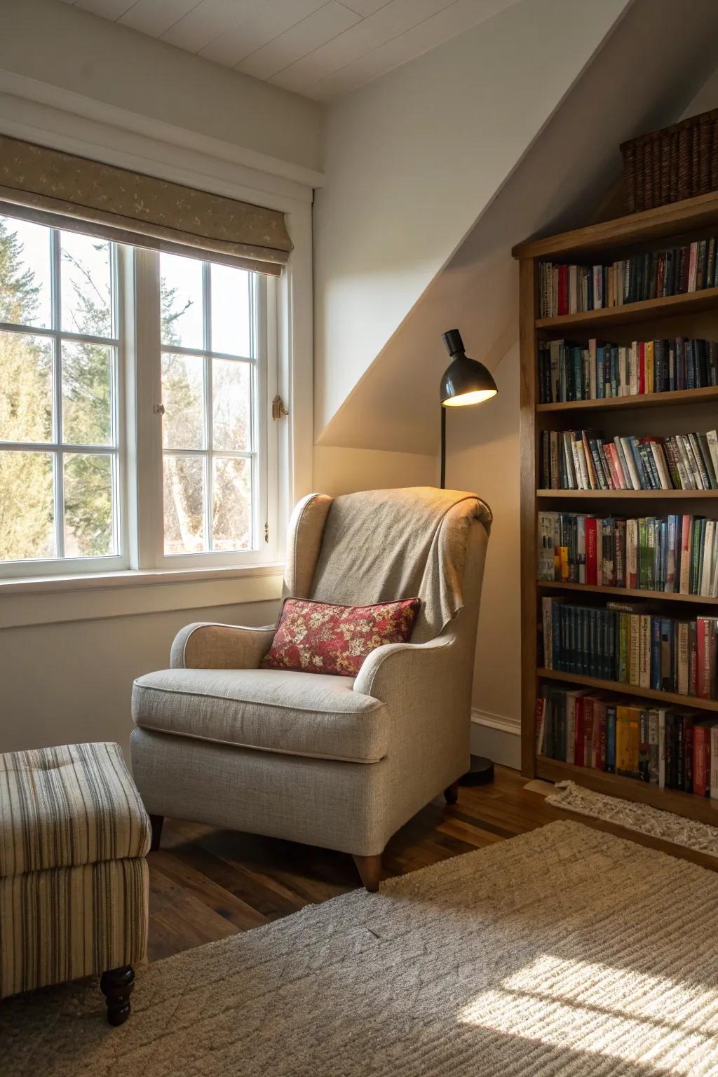 A reading nook provides a great retreat for relaxation.