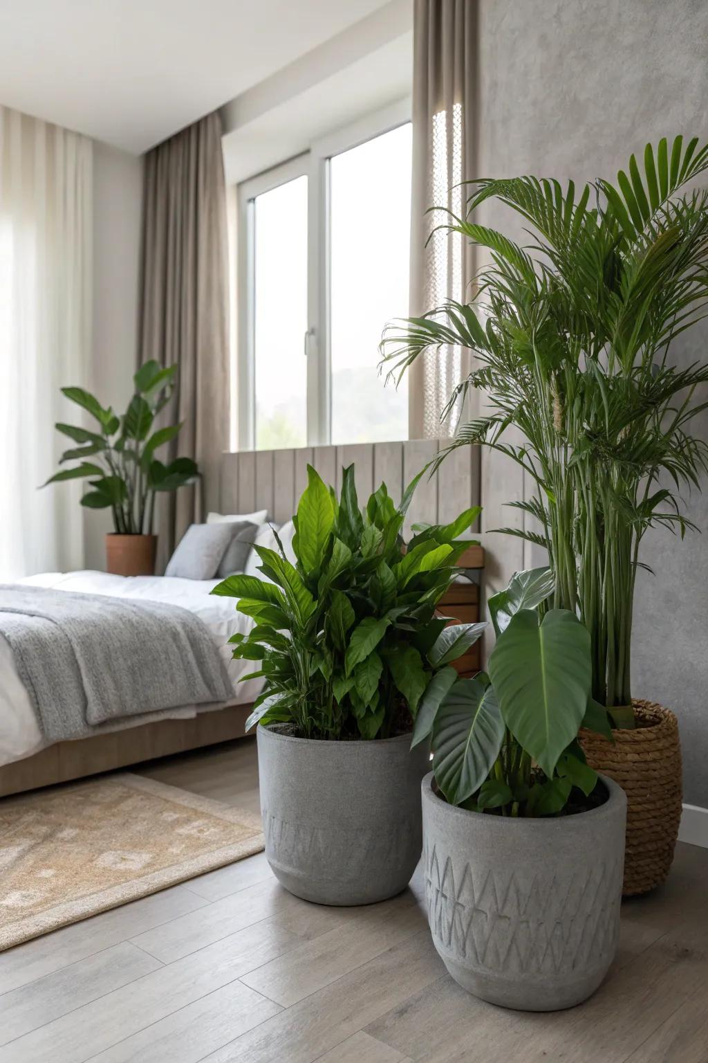 Gray planters adding a touch of nature indoors.