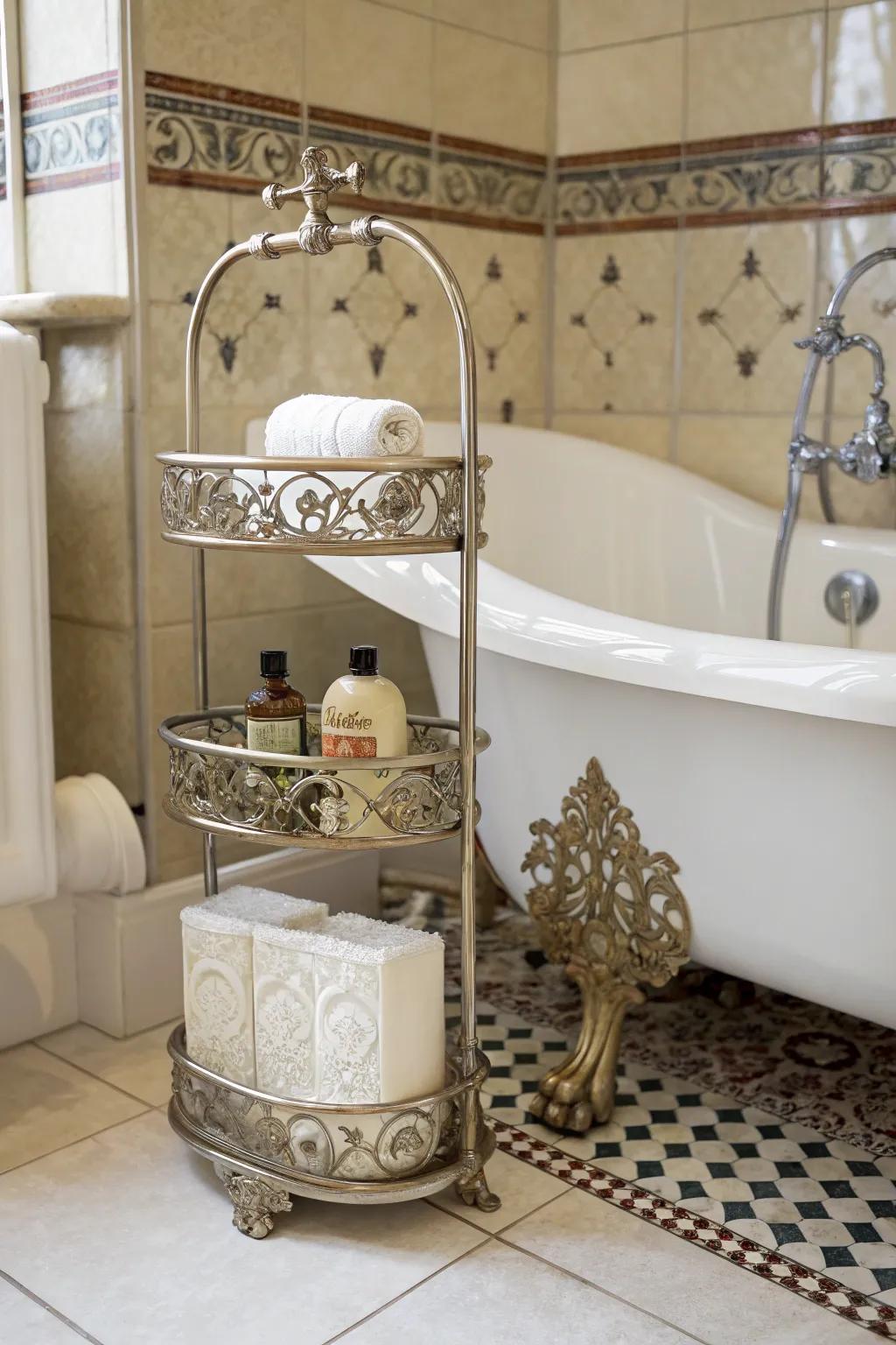 Add character to your bathroom with a vintage-inspired shower organizer.