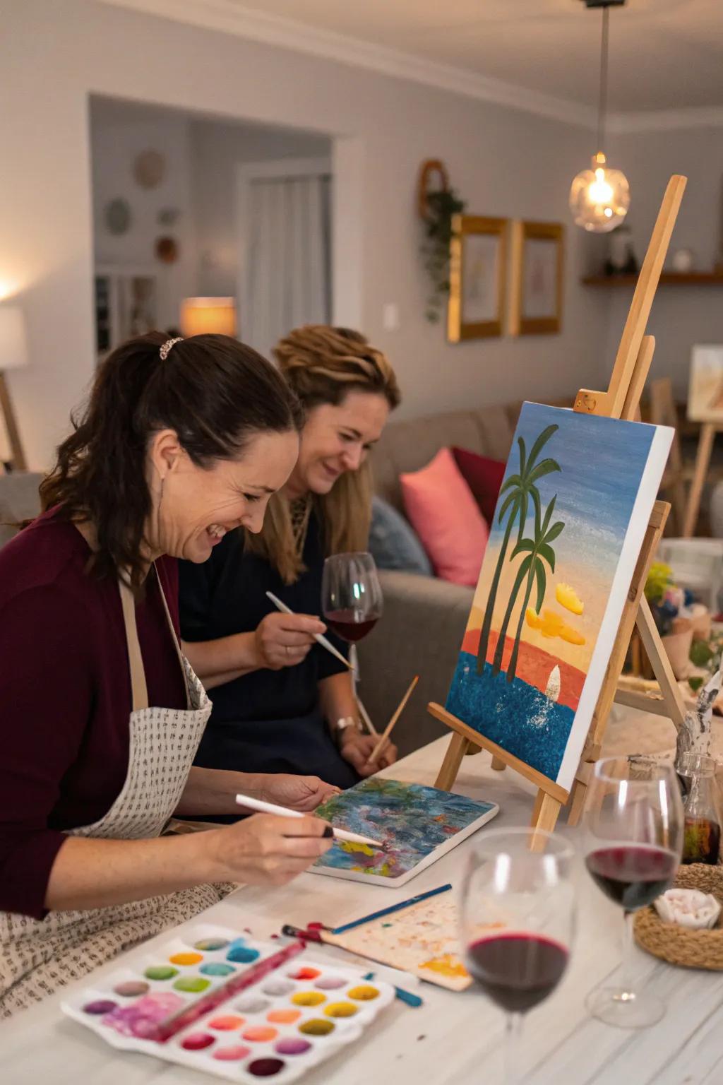A brushstrokes and beverages session blends creativity and relaxation.
