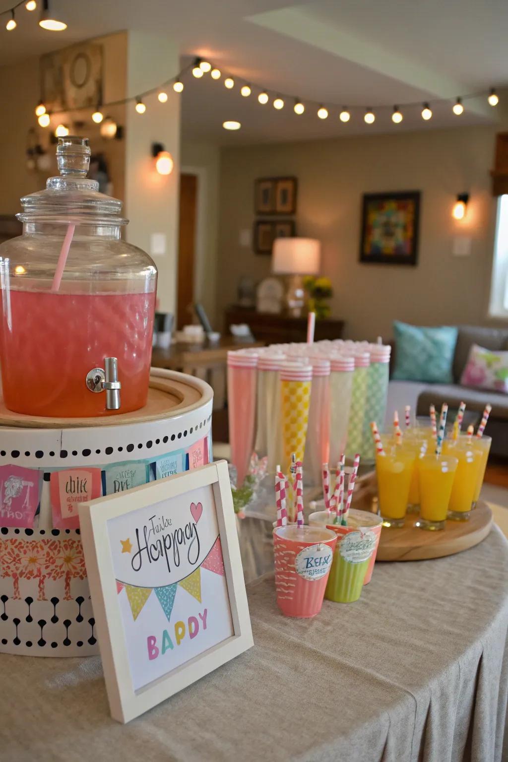 A themed refreshment area keeps guests refreshed and ties the theme together.