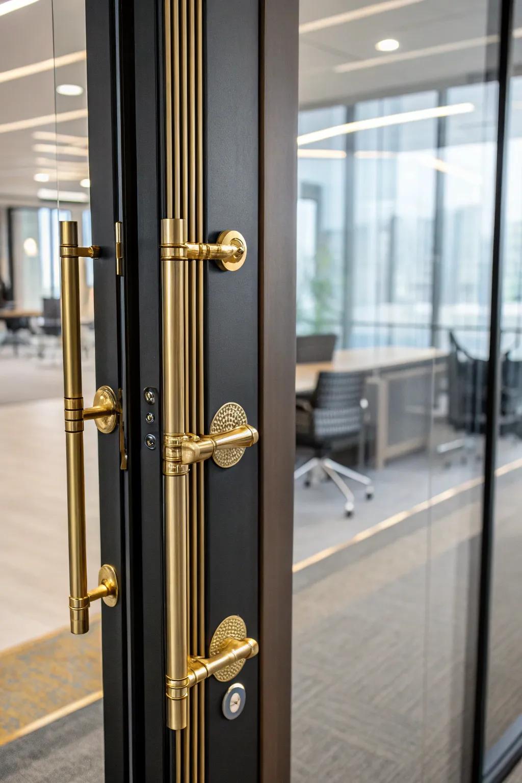 Gilded-highlighted door hardware adds a subtle luxurious essence to your office.