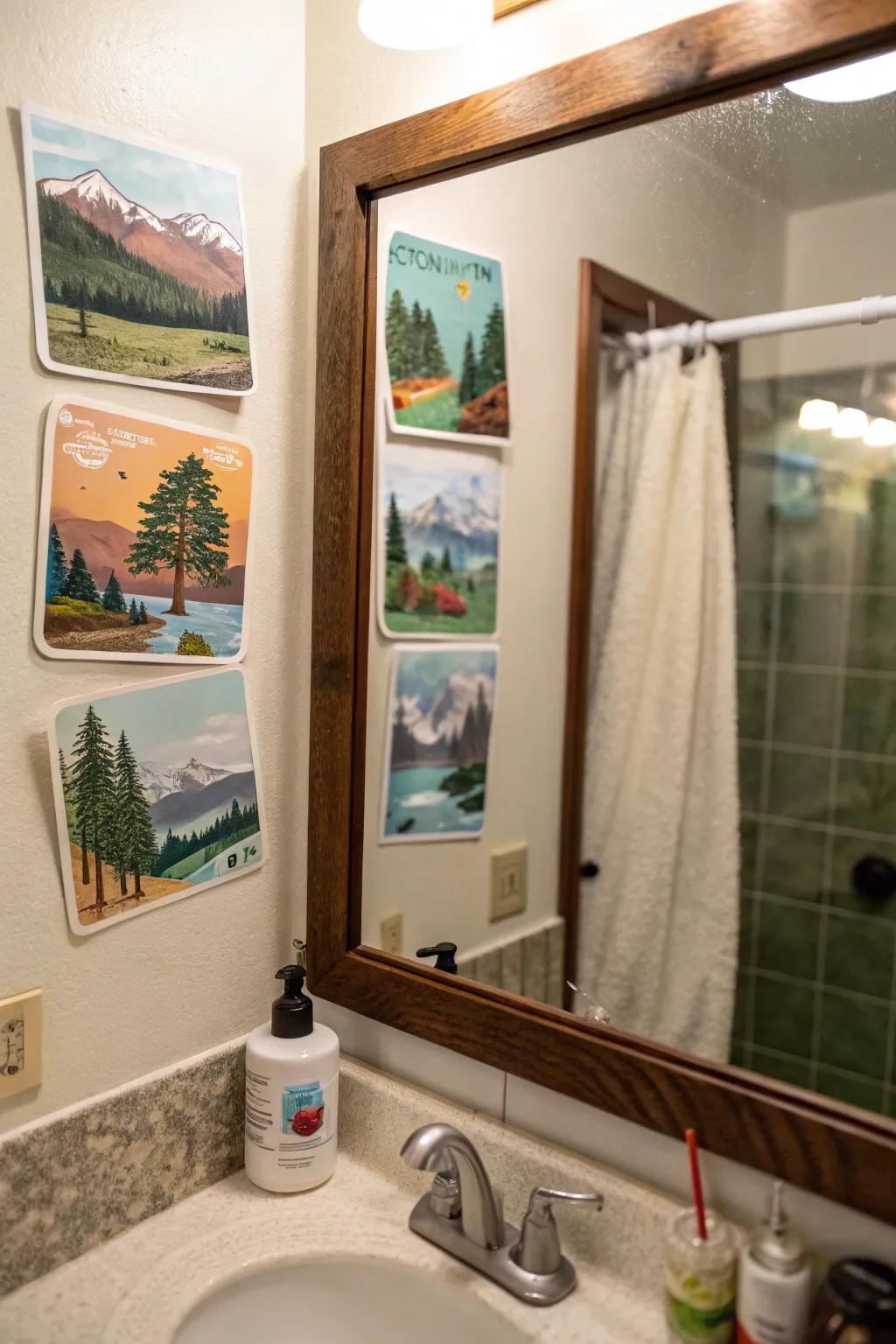 Outdoor scene decals creating a tranquil bathroom ambiance.