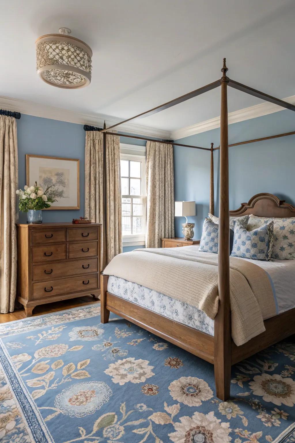 The classic and new will blend when you add in some beige and blue.