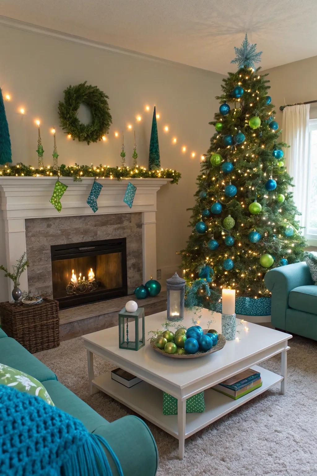 Lively blue and green Christmas decorations