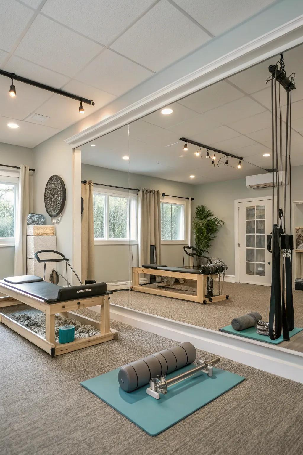 A dedicated Pilates studio creates a serene environment for exercise.