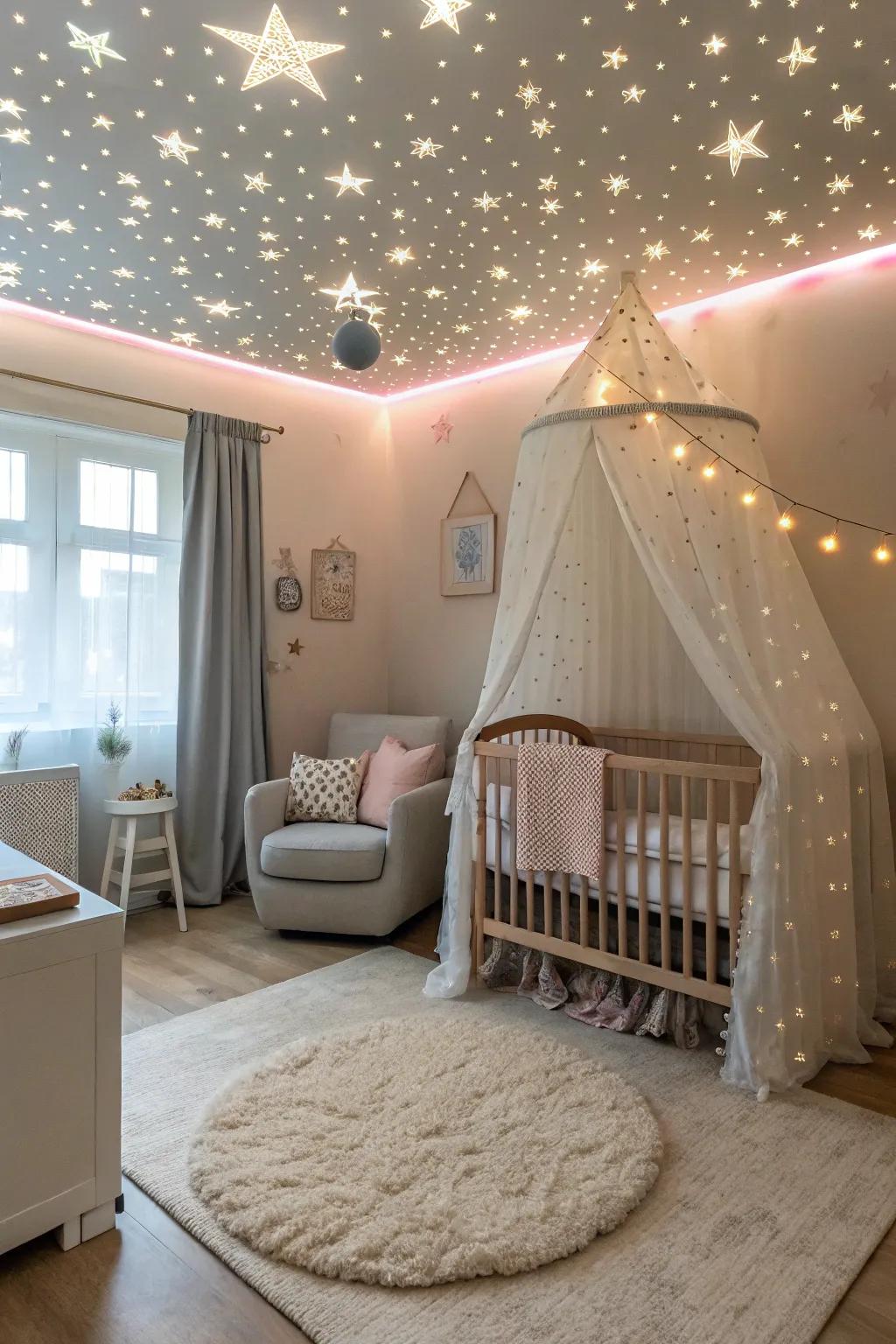 A decorative ceiling adds a magical effect.