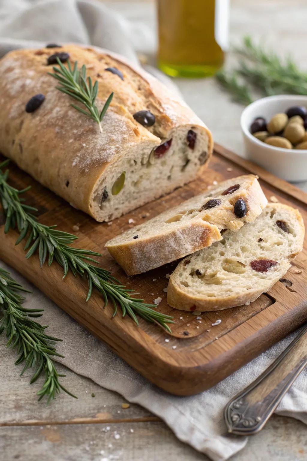 Rosemary olive bread, a fragrant Mediterranean delight.