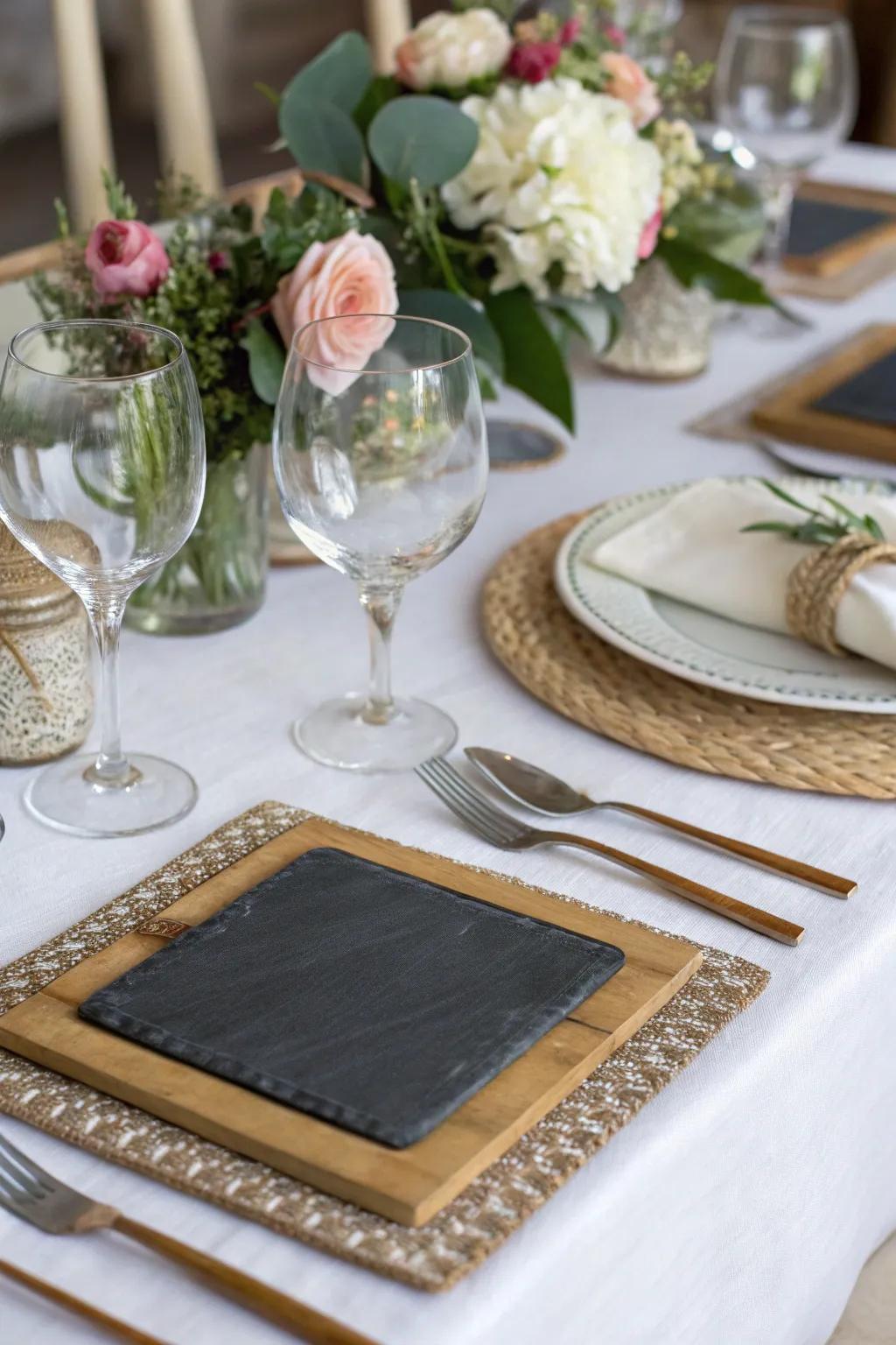 Chalkboard coasters serve as both decor and memorable keepsakes.