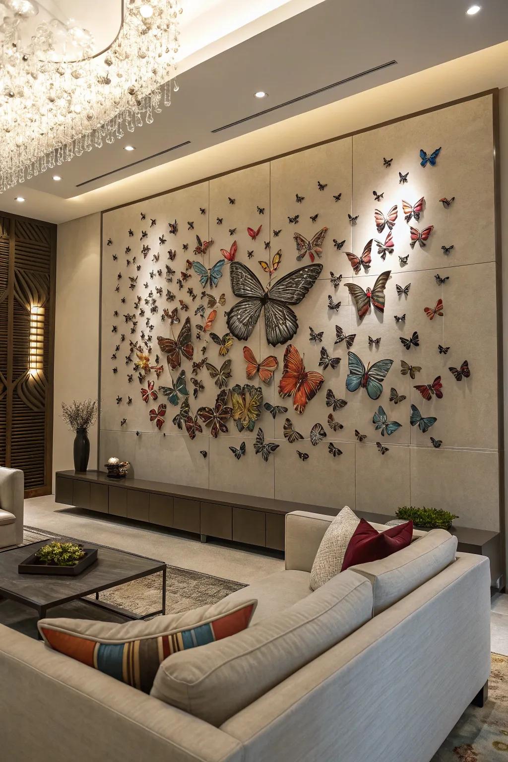 A butterfly artistic arrangement serves as a breathtaking aesthetic feature.