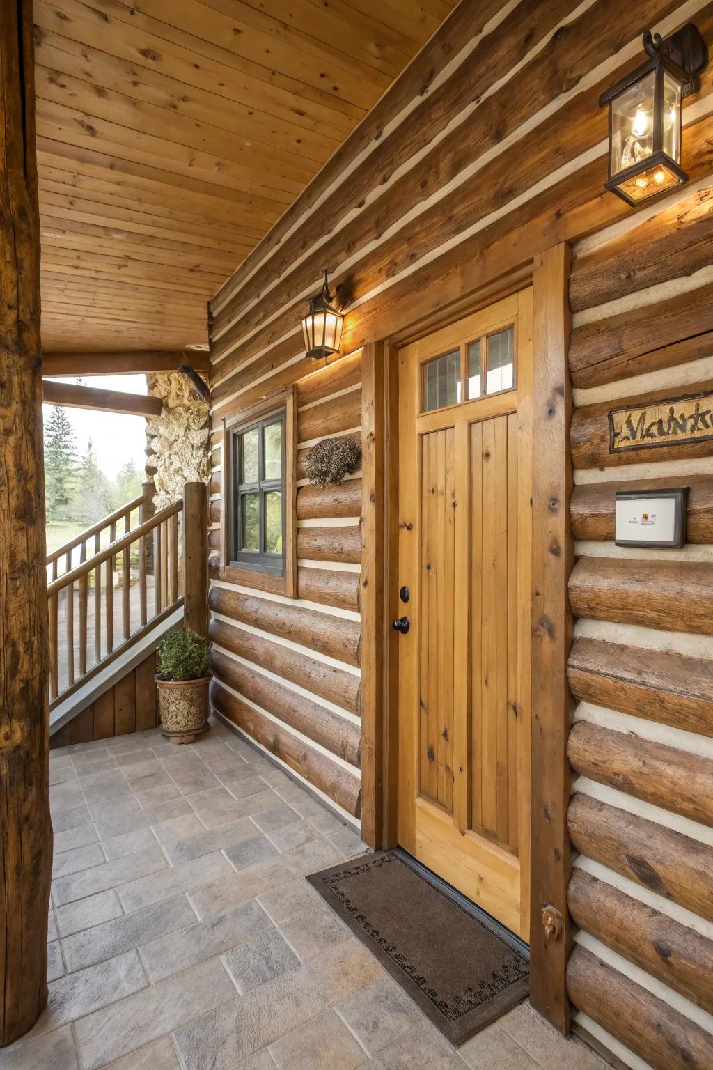 Wood slats designing a modern, layered look in the entryway.