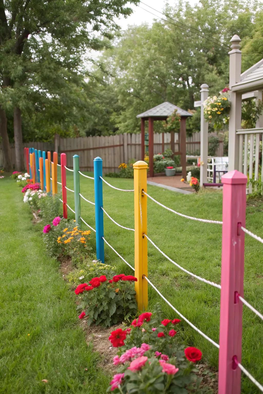 Wire fence featuring brightly colored posts