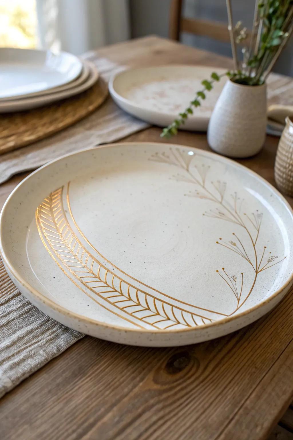Add a touch of luxury to your table using this sophisticated ceramic serving dish adorned with gold details.