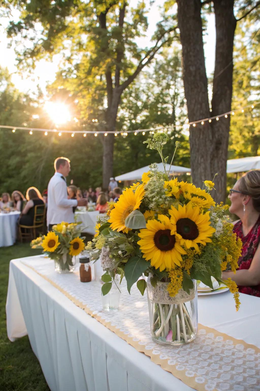 Beaming suns bring vibrancy and affordability to a summer wedding.