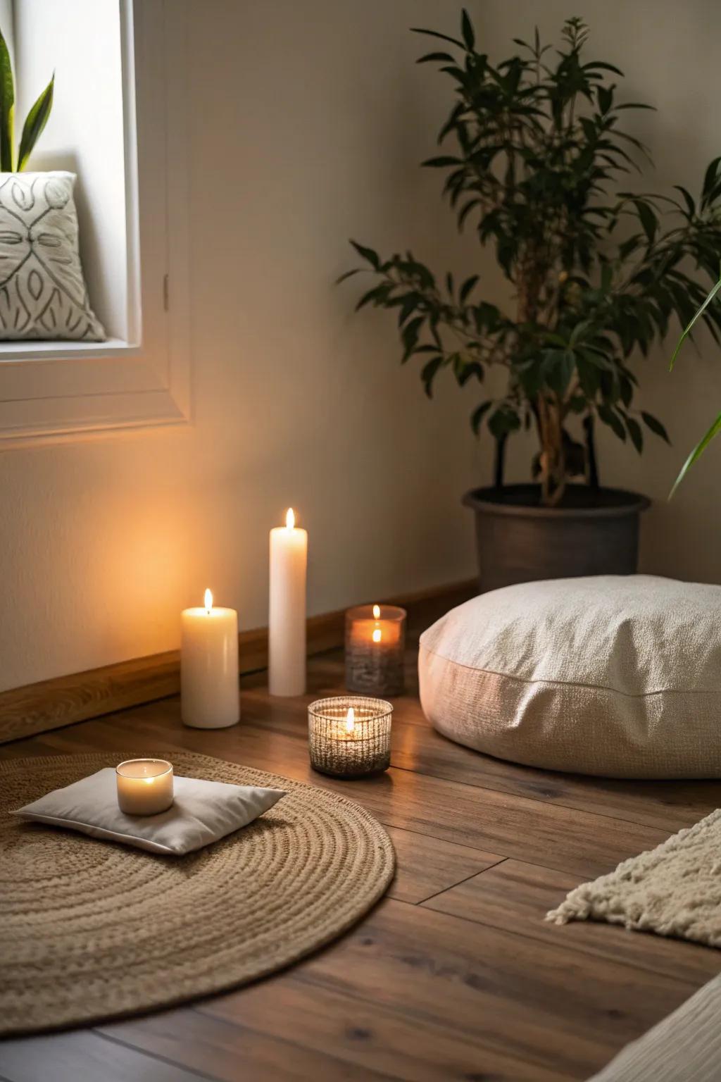 A tranquil relaxation corner for meditation and unwinding.