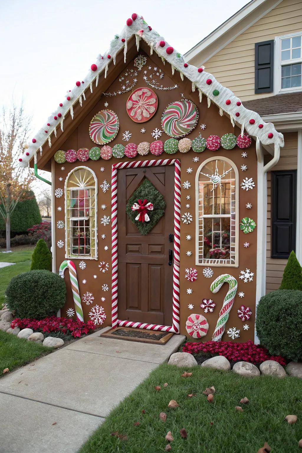 Transform your door into a whimsical gingerbread house.