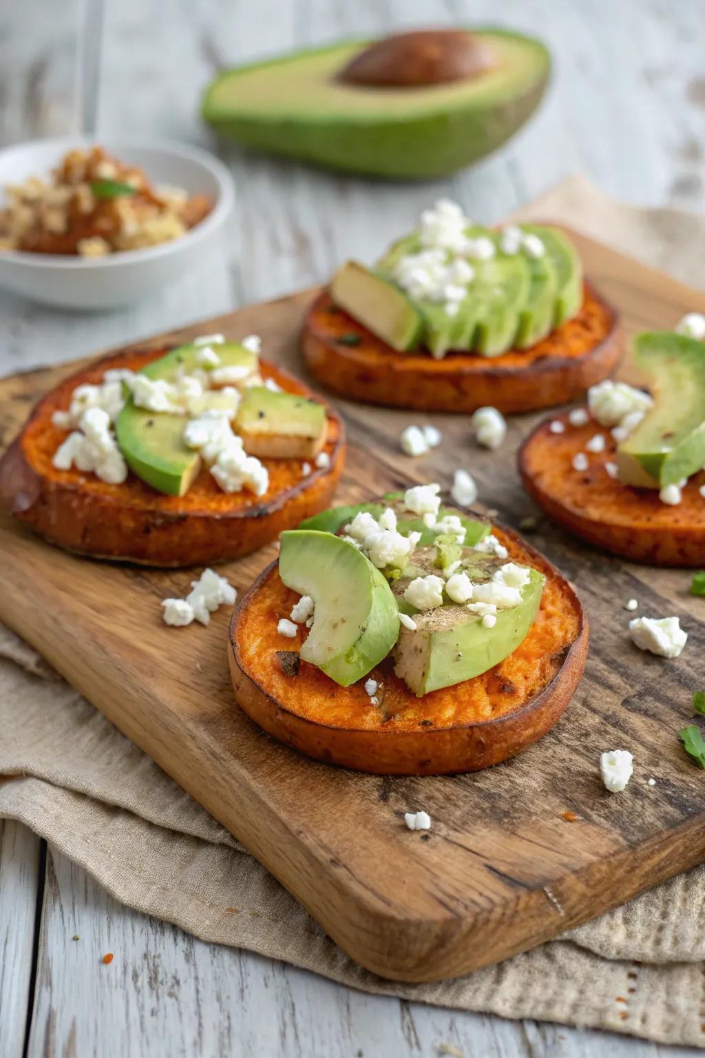 Sweet potato and avocado are a healthy treat.