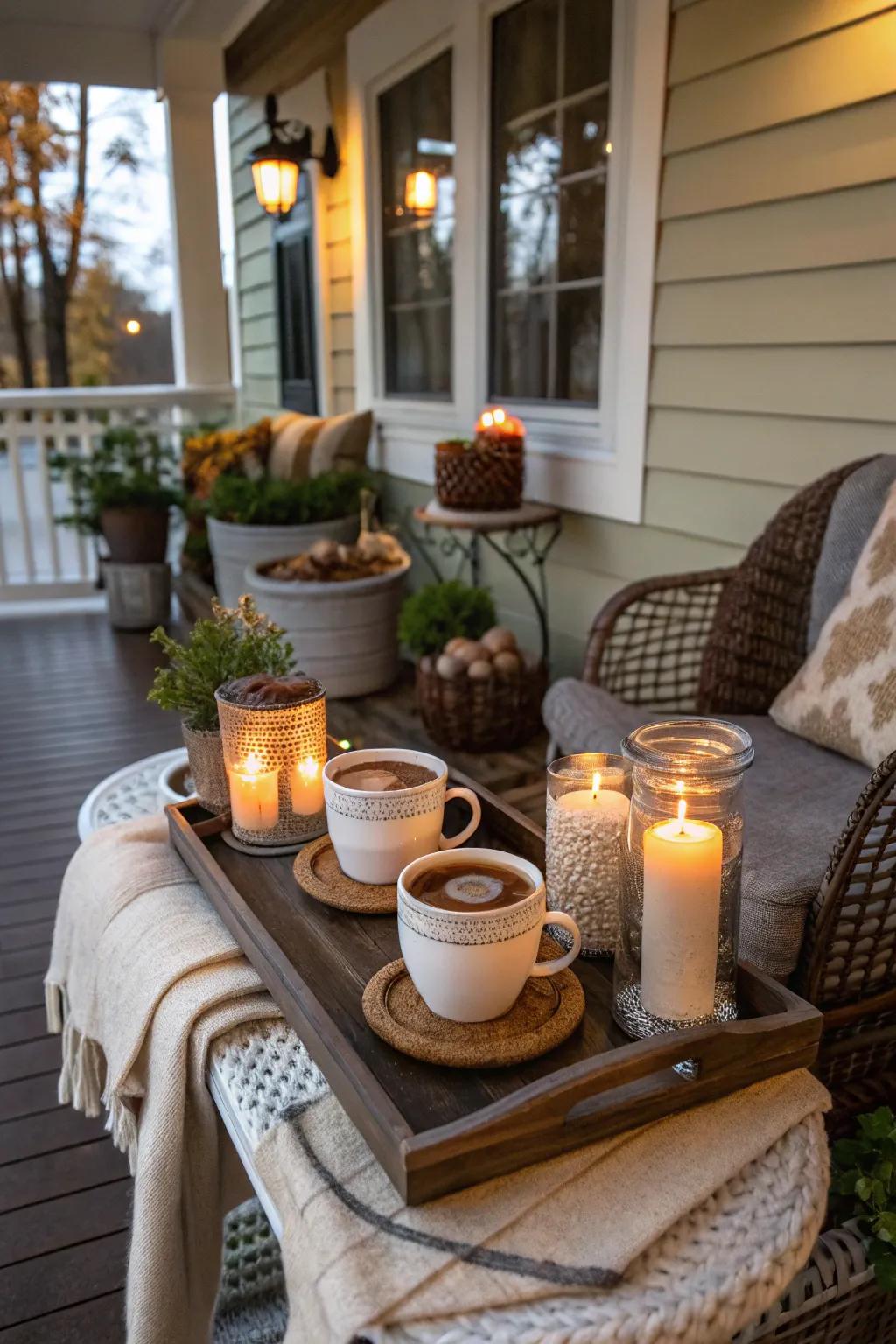 A hot drink bar invites visitors to cozy up.