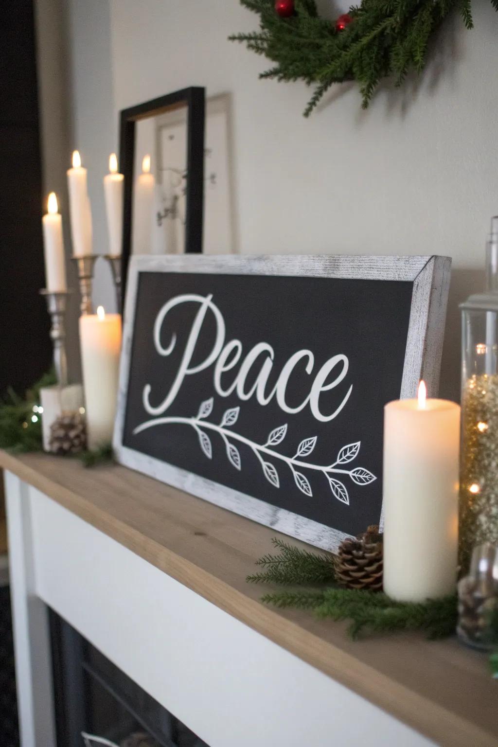 Achieve elegance with a black and white Christmas placard.