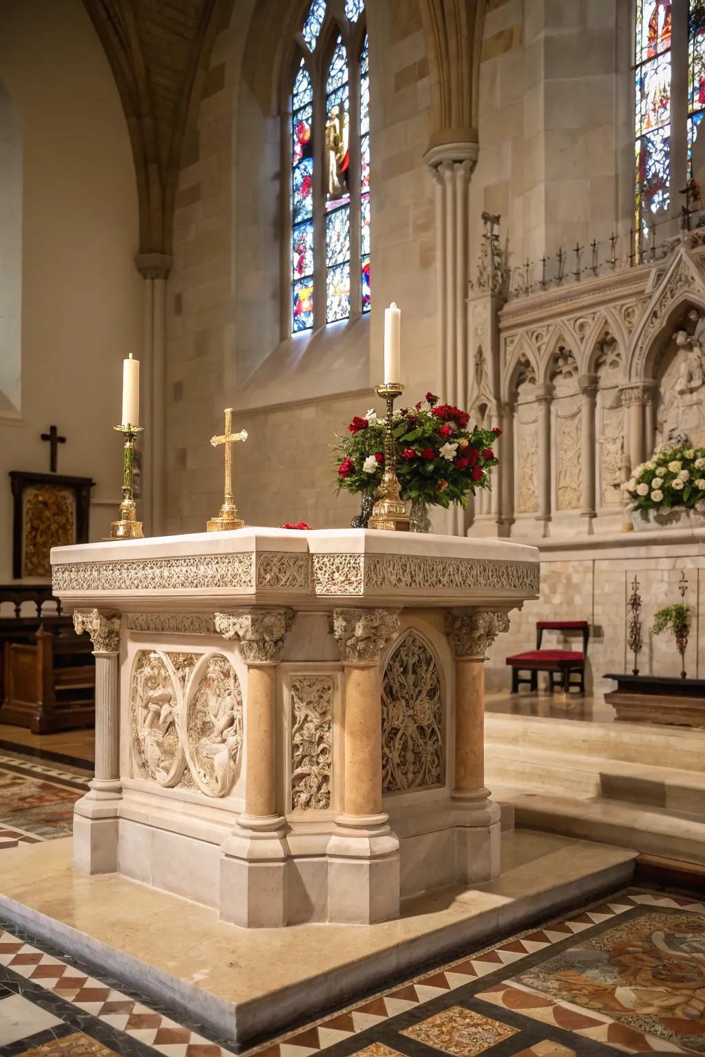 A place of worship featuring natural rock elements, adding a grounding and serene detail.