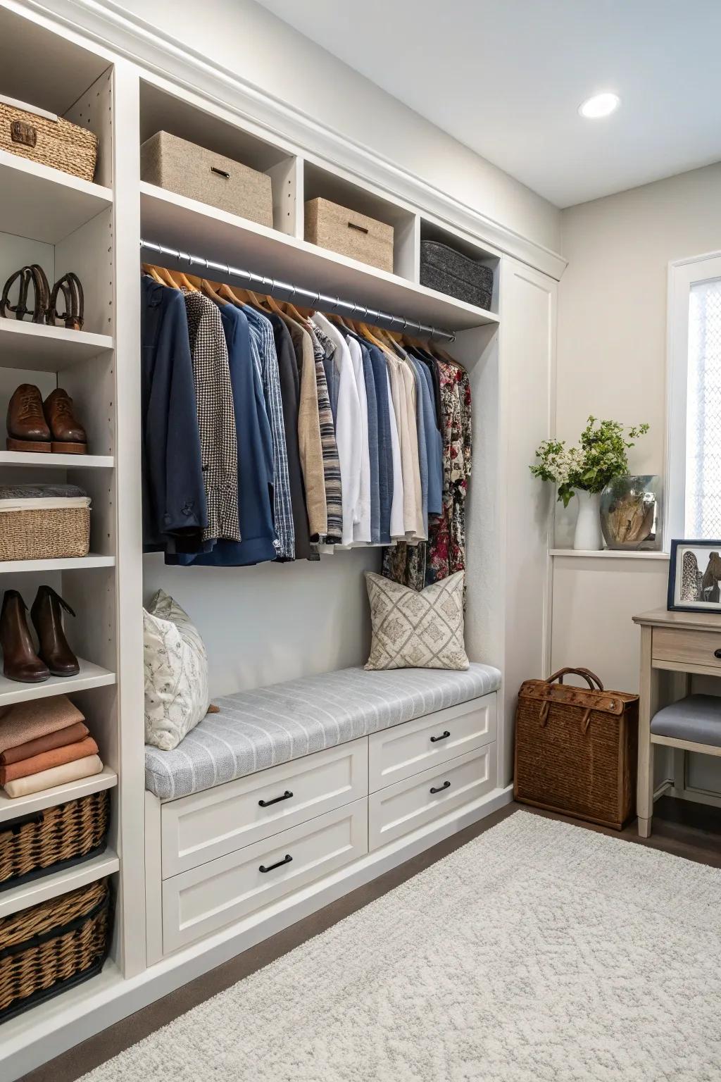 Combine style and function with a bench that adds storage to your closet.