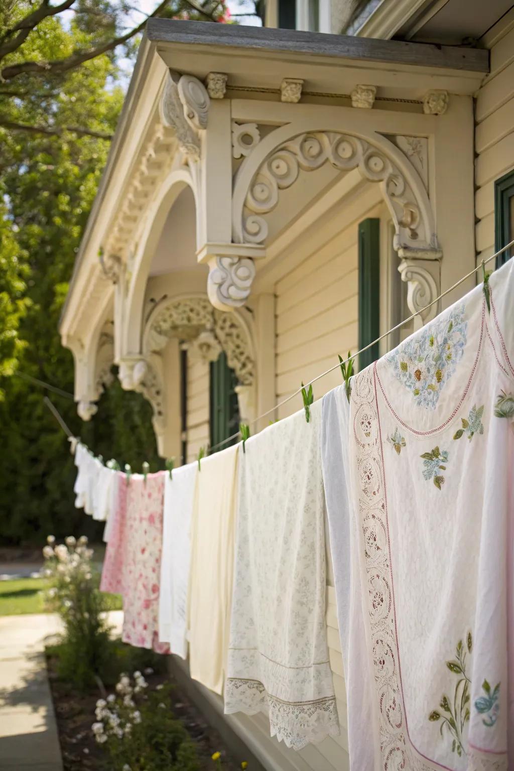 Incorporate elegance to your clothesline using ornamental brackets.