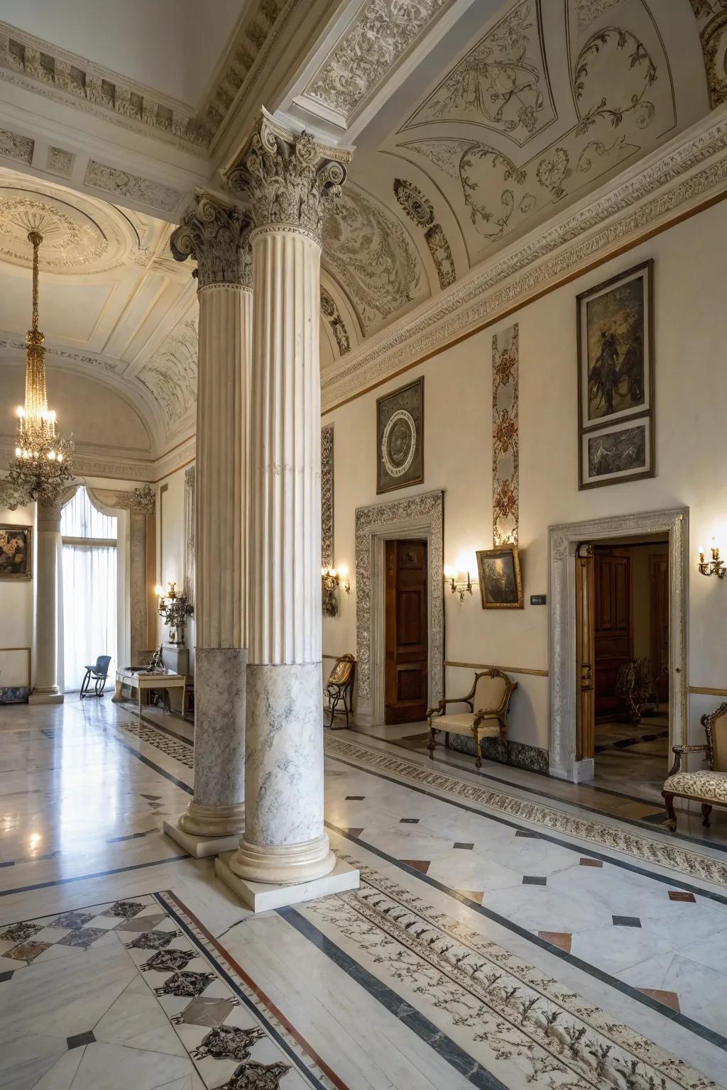 Hellenic-inspired columns enhancing the sophistication of an elegant interior.