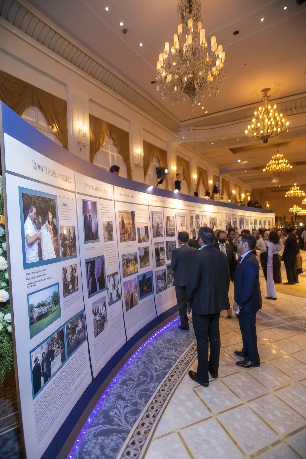 Take guests on a journey with a company timeline display